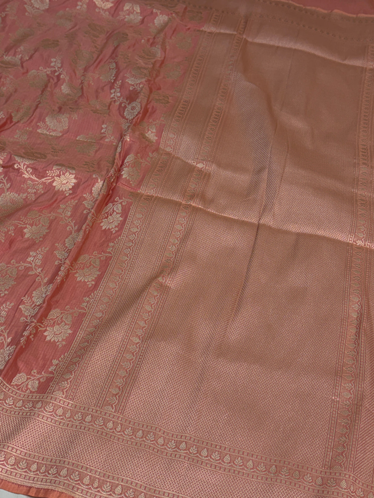 Peach Pure Banarasi Katan Silk Saree