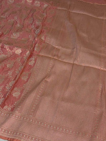 Peach Pure Banarasi Katan Silk Saree