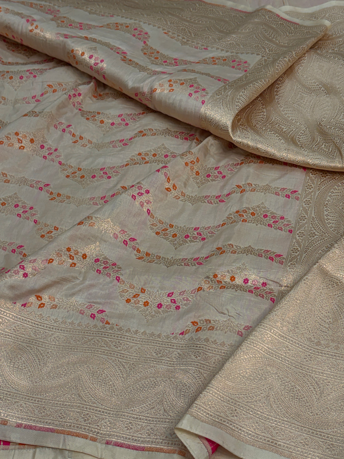 Ivory Pure Banarasi Katan Silk Saree