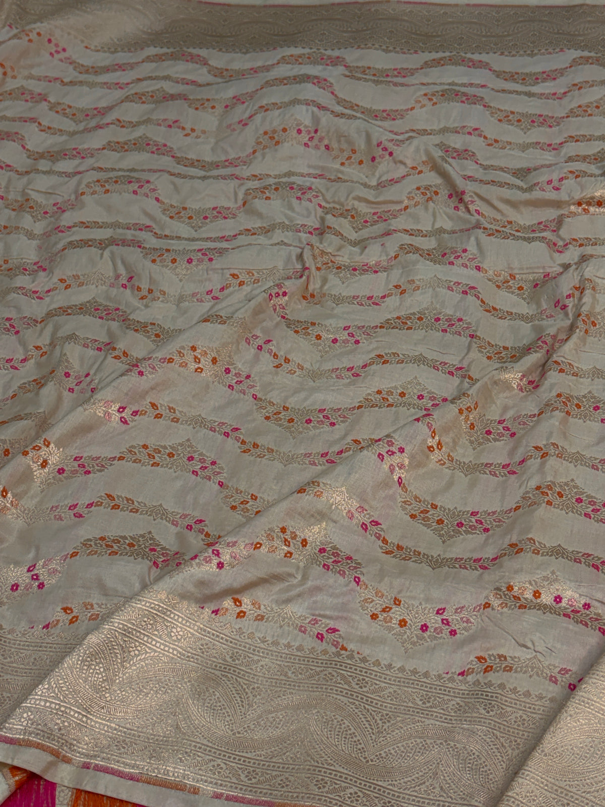 Ivory Pure Banarasi Katan Silk Saree