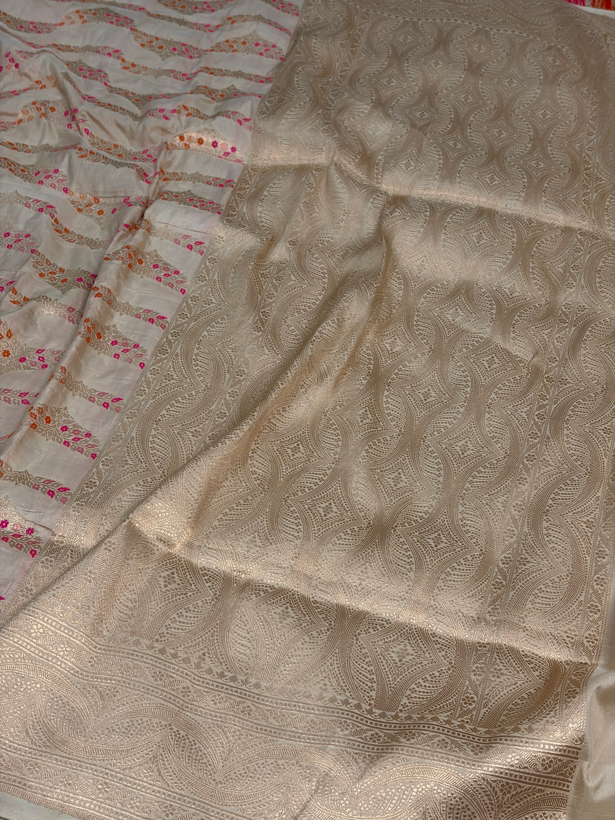 Ivory Pure Banarasi Katan Silk Saree