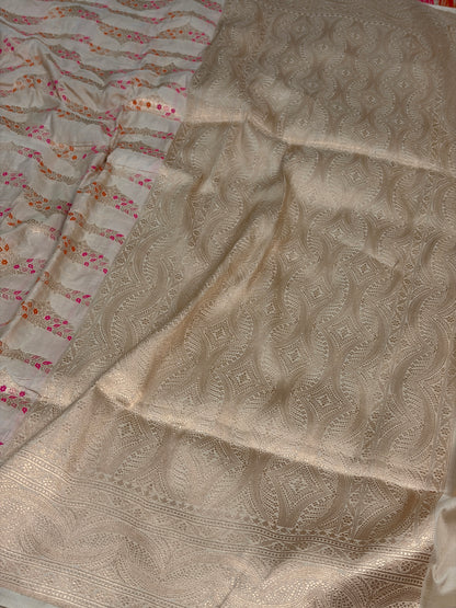 Ivory Pure Banarasi Katan Silk Saree