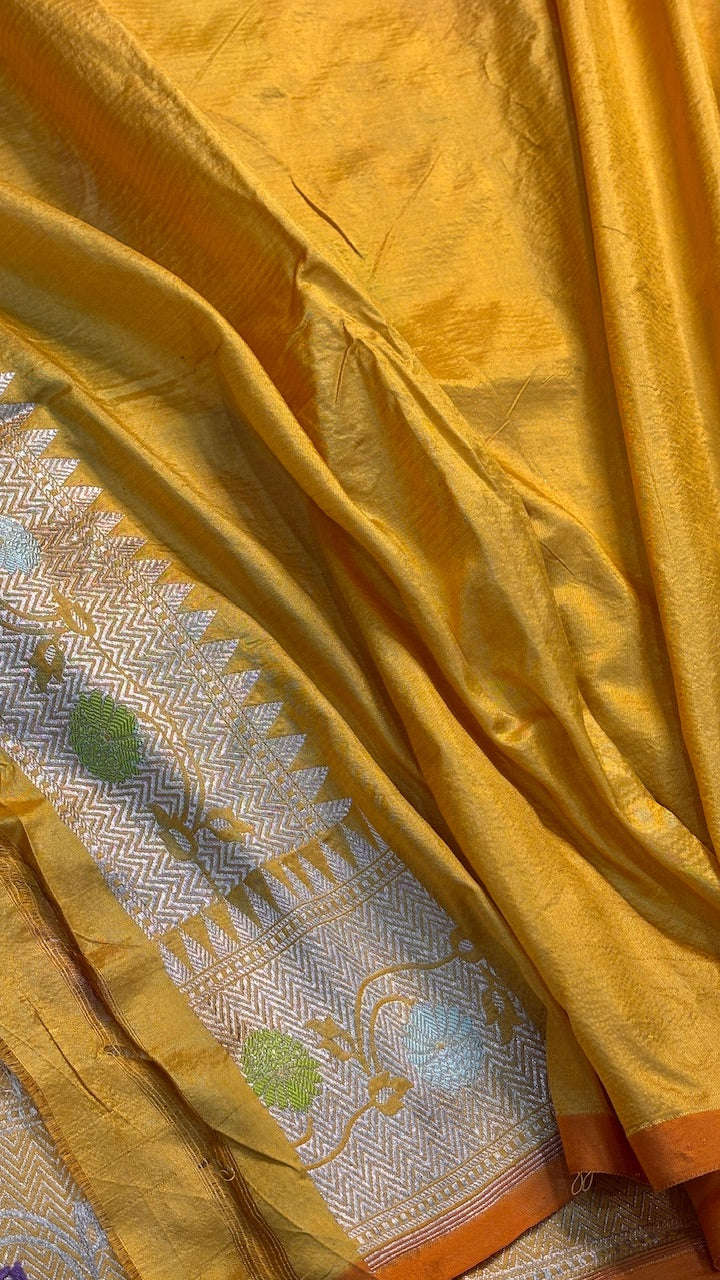Musterd Yellow Pure Meenakari Banarasi Katan Silk Saree