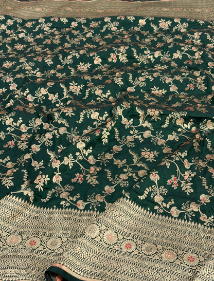 Bottle Green Pure Banarasi Katan Silk Saree