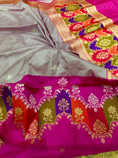 Banarasi Rangkaat Kadhiyal Katan Silk Saree with Border & Pallu