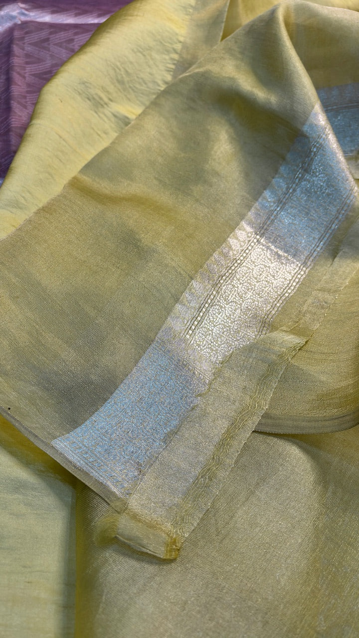 Pink Molten Silver  Pure Zari Tissue Saree