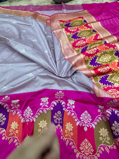 Banarasi Rangkaat Kadhiyal Katan Silk Saree with Border & Pallu