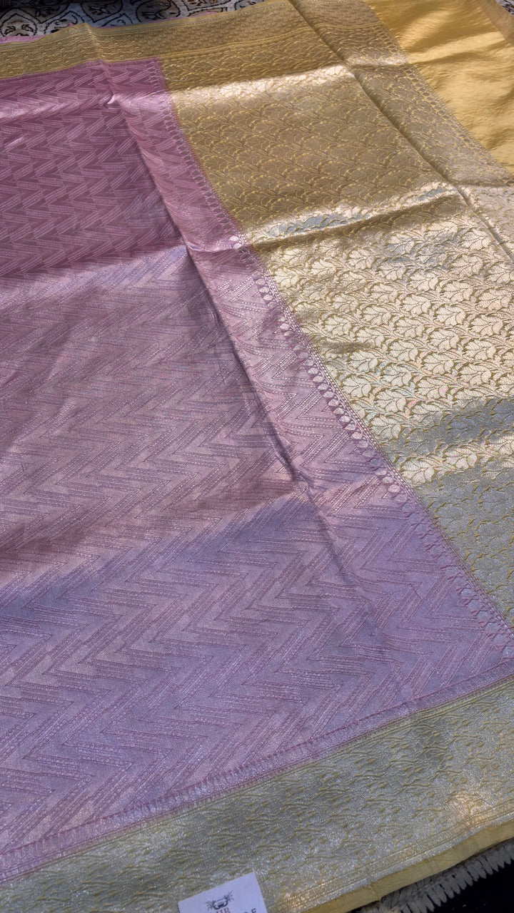 Pink Molten Silver  Pure Zari Tissue Saree
