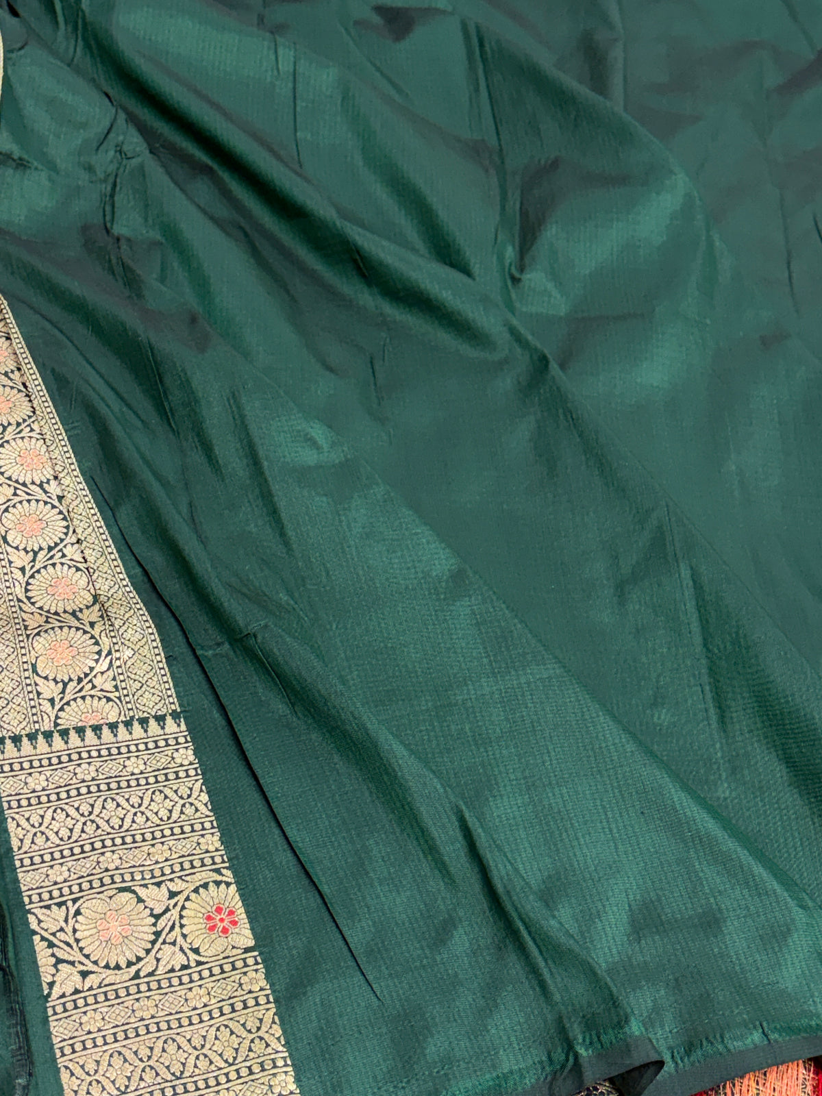 Bottle Green Pure Banarasi Katan Silk Saree