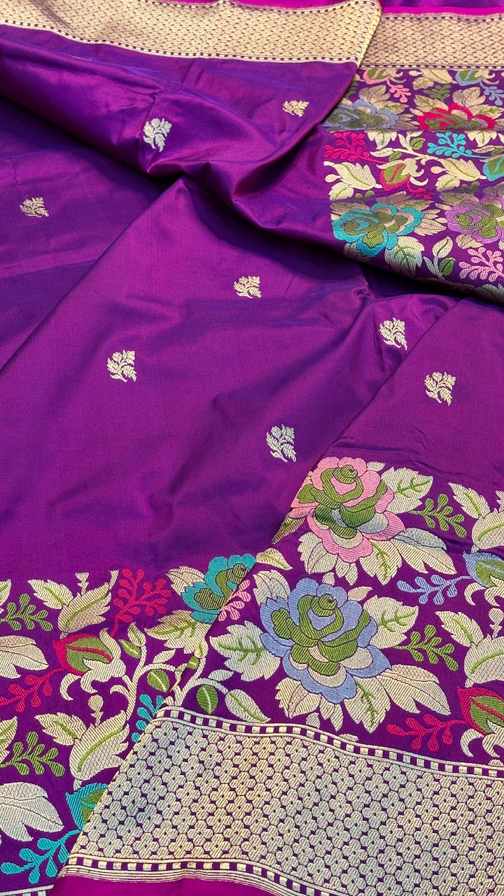 Purple Banarasi Katan Silk Handwoven Saree