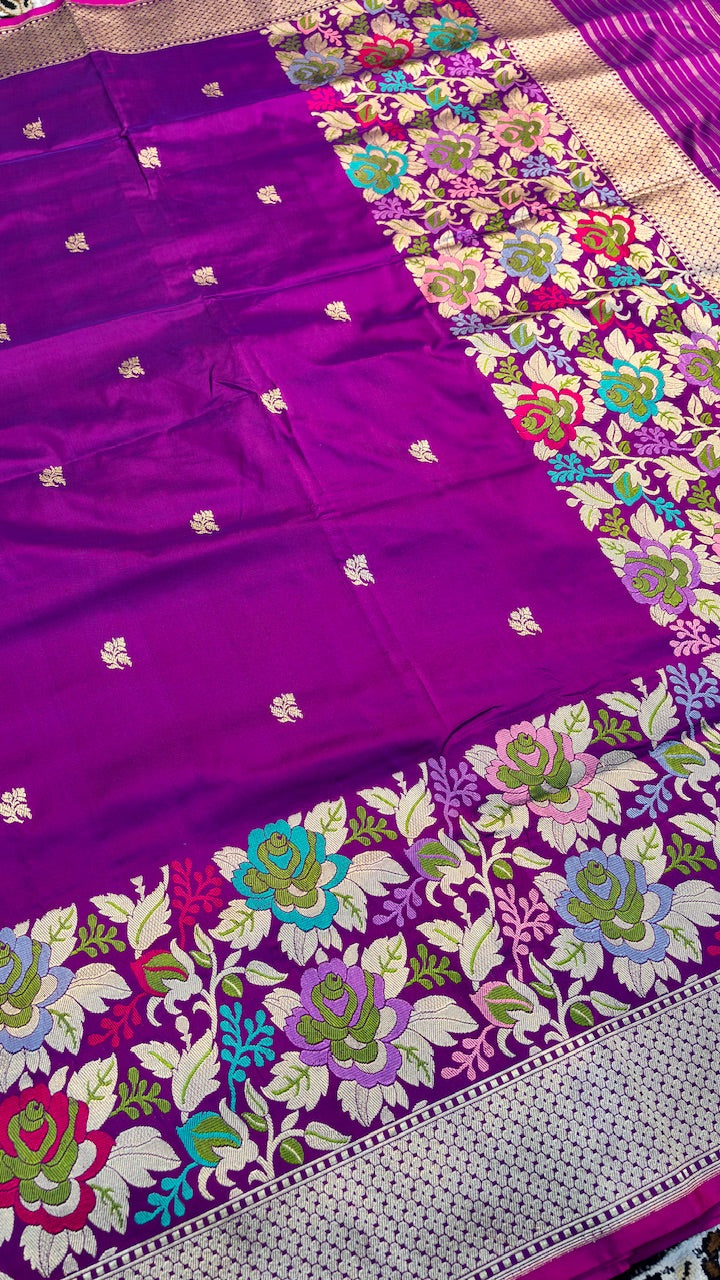 Purple Banarasi Katan Silk Handwoven Saree