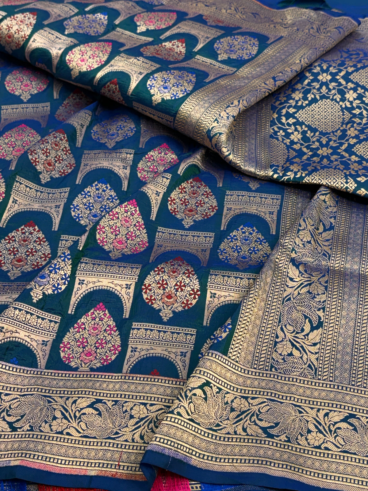 Peacock Blue Pure Banarasi Katan Silk Saree