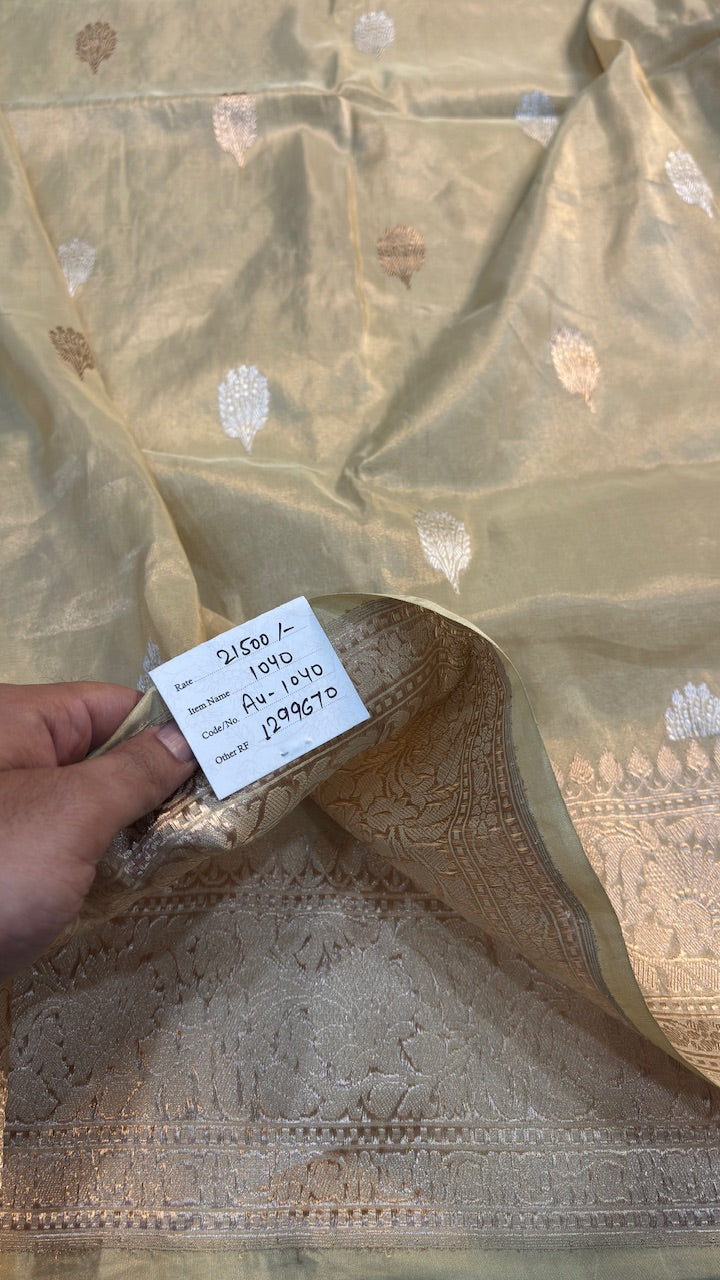 Champagne Gold Tissue Banarasi Silk Handwoven Saree