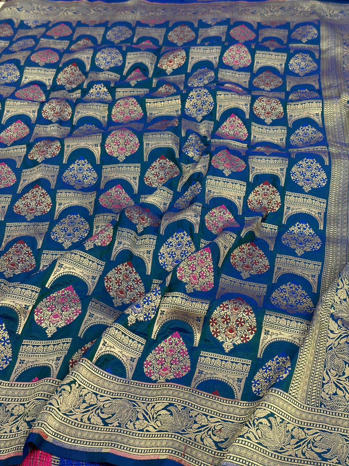Peacock Blue Pure Banarasi Katan Silk Saree