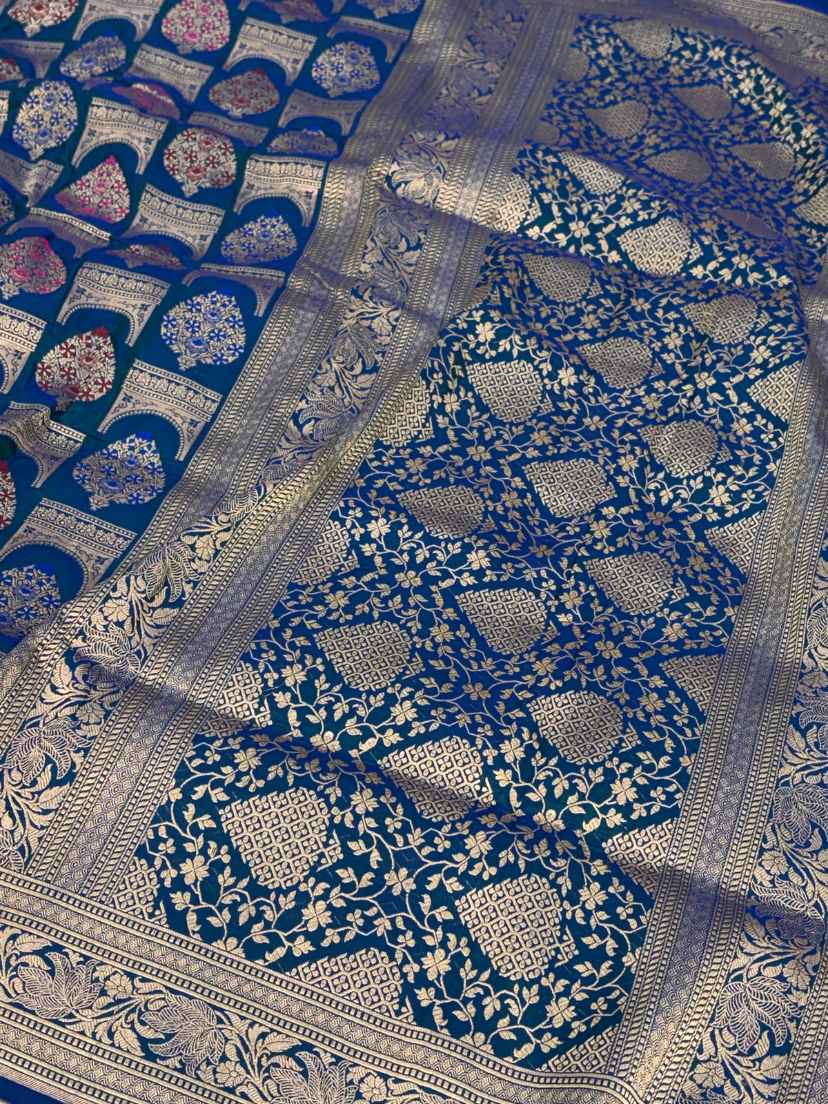 Peacock Blue Pure Banarasi Katan Silk Saree