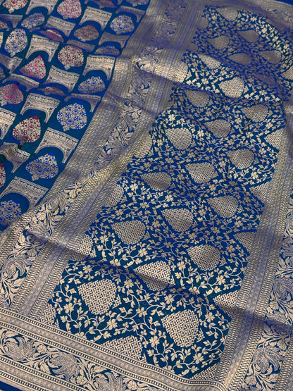 Peacock Blue Pure Banarasi Katan Silk Saree