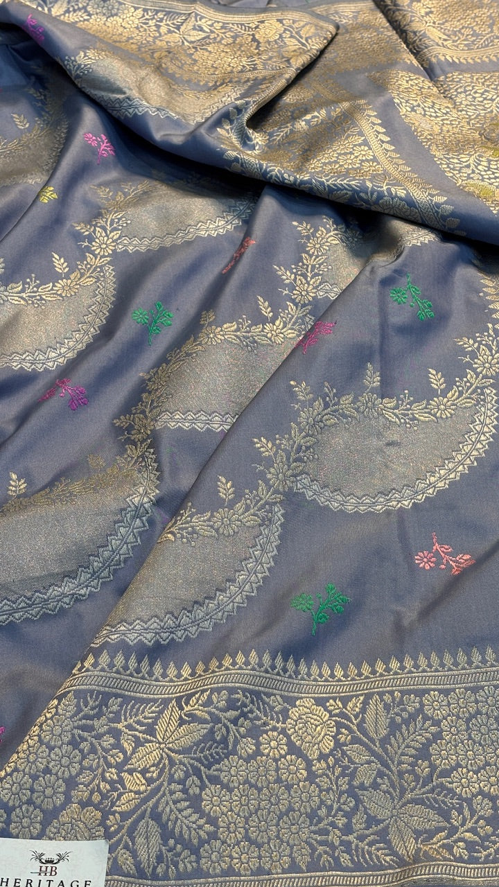 Steel Grey Pure Banarasi Ektara  Silk Handwoven Saree