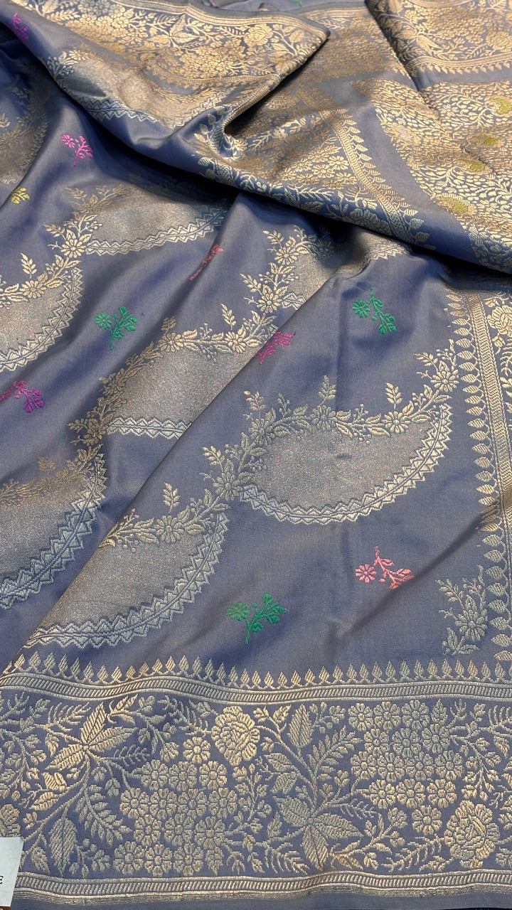 Steel Grey Pure Banarasi Ektara  Silk Handwoven Saree