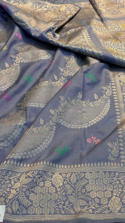 Steel Grey Pure Banarasi Ektara  Silk Handwoven Saree