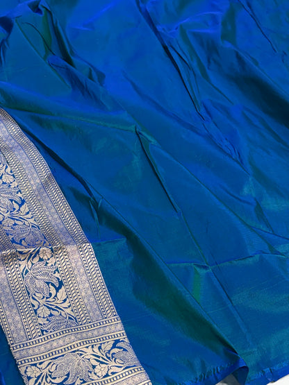 Peacock Blue Pure Banarasi Katan Silk Saree