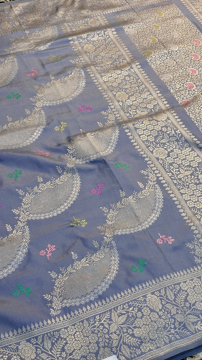 Steel Grey Pure Banarasi Ektara  Silk Handwoven Saree