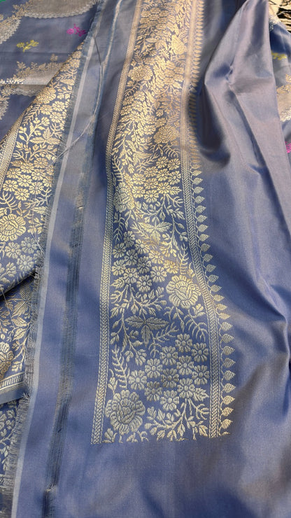 Steel Grey Pure Banarasi Ektara  Silk Handwoven Saree