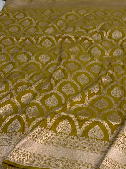 Lemon Yellow Pure Banarasi Katan Silk Saree