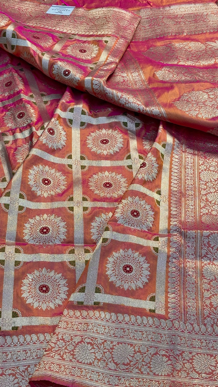 Peach Banarasi Katan Silk Handwoven Saree