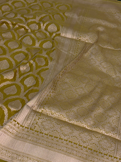 Lemon Yellow Pure Banarasi Katan Silk Saree