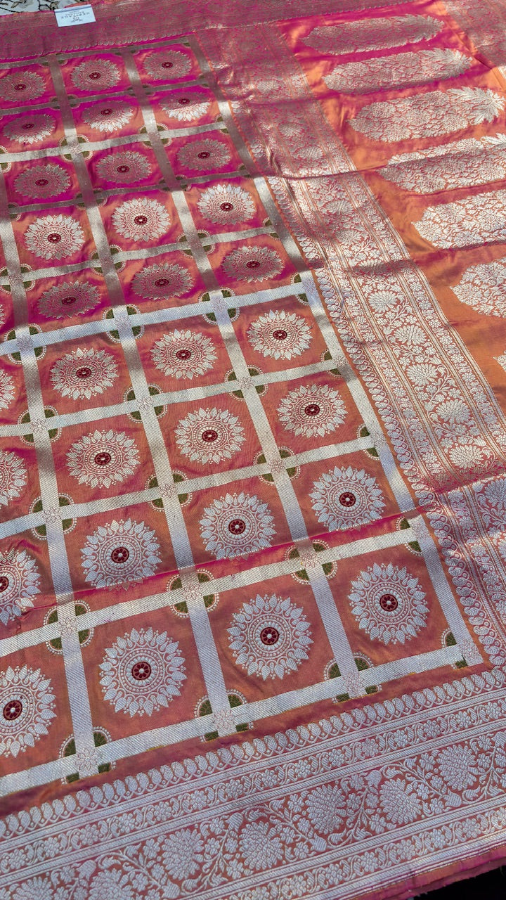 Peach Banarasi Katan Silk Handwoven Saree