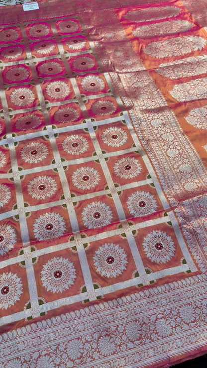 Peach Banarasi Katan Silk Handwoven Saree