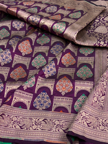 Wine Pure Banarasi Katan Silk Saree