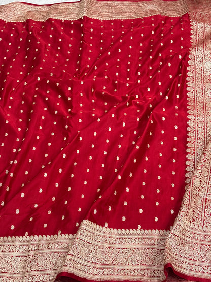 Red Handloom Pure Satin Silk Banarasi Saree