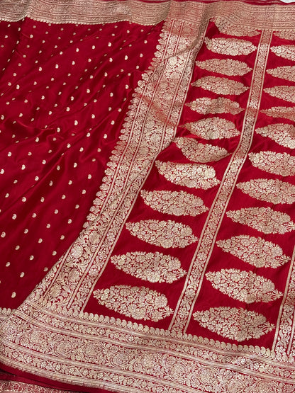 Red Handloom Pure Satin Silk Banarasi Saree