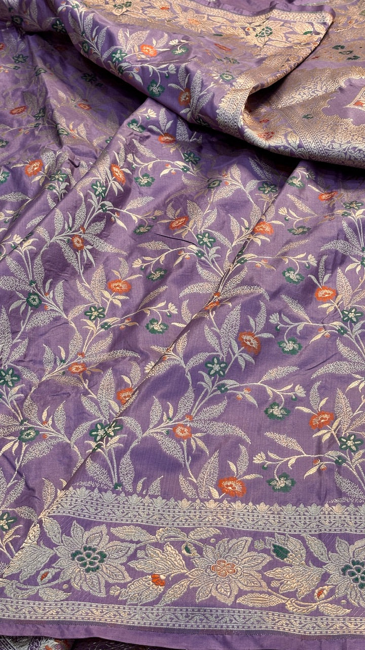Dusty Violet Pure Meenakari Banarasi Katan Silk Saree