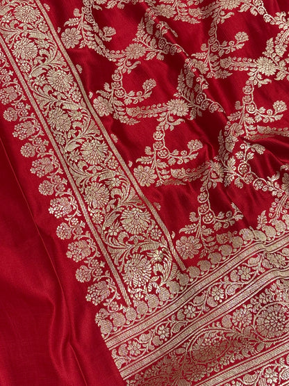 Red Handloom Pure Satin Silk Banarasi Saree