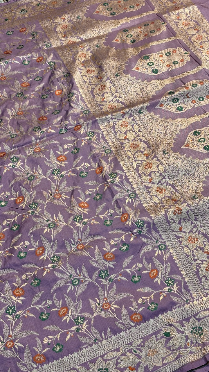 Dusty Violet Pure Meenakari Banarasi Katan Silk Saree