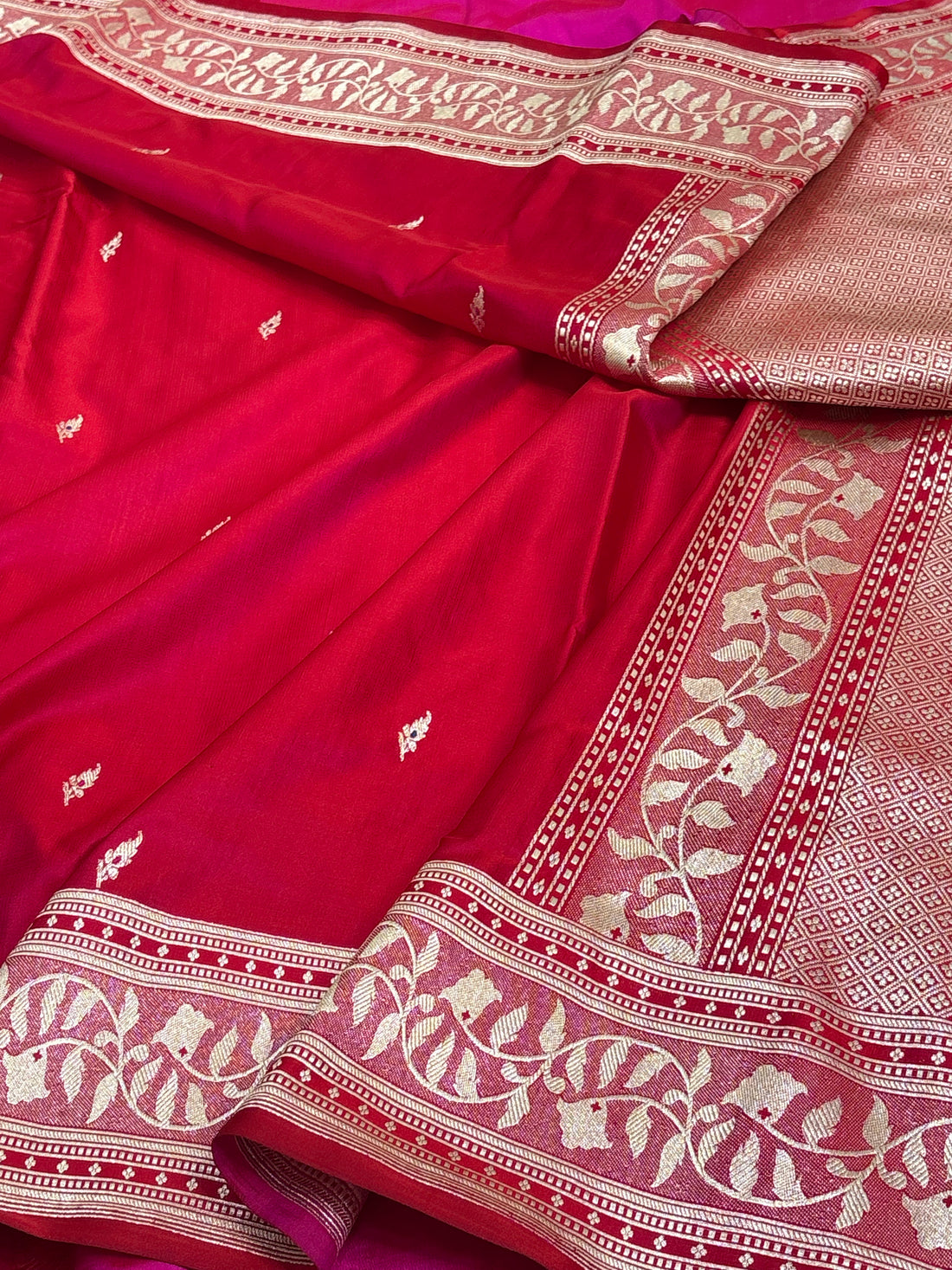 Reddish-Peach Handwoven Banarasi Satin Silk Saree