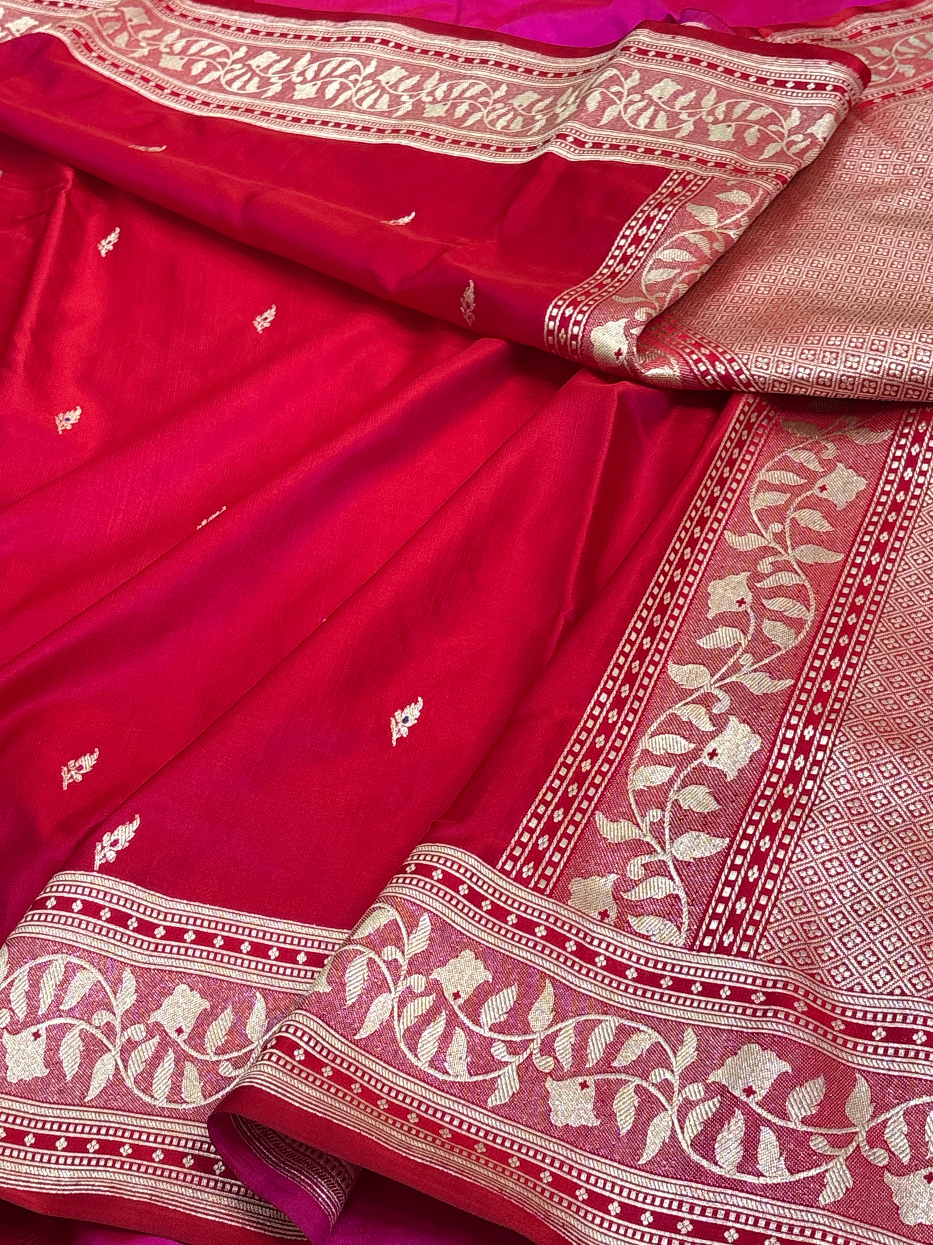 Reddish-Peach Handwoven Banarasi Satin Silk Saree