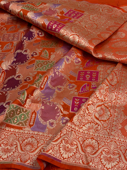 Orange Pure Banarasi Rangkaat Katan Silk Saree