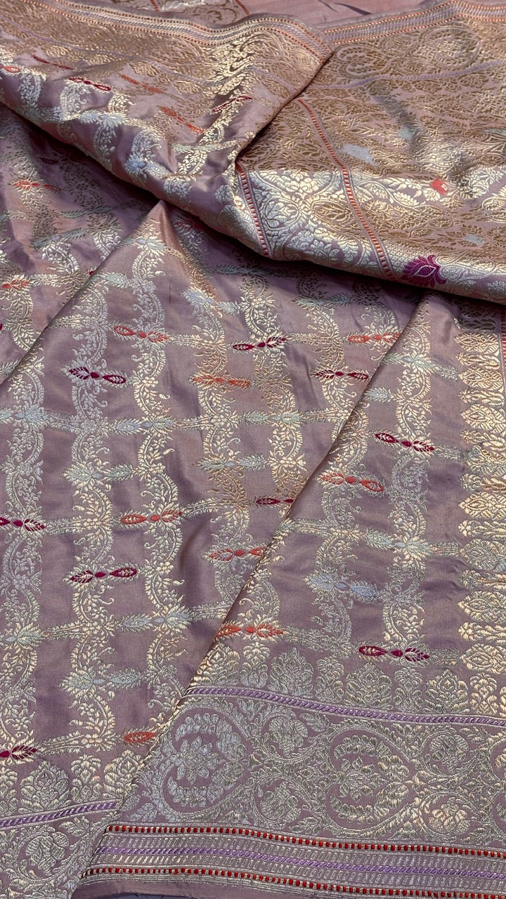 Light Peach Banarasi Katan Silk Handwoven Saree