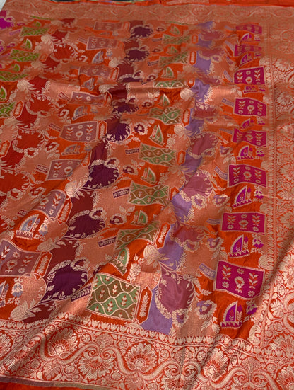 Orange Pure Banarasi Rangkaat Katan Silk Saree