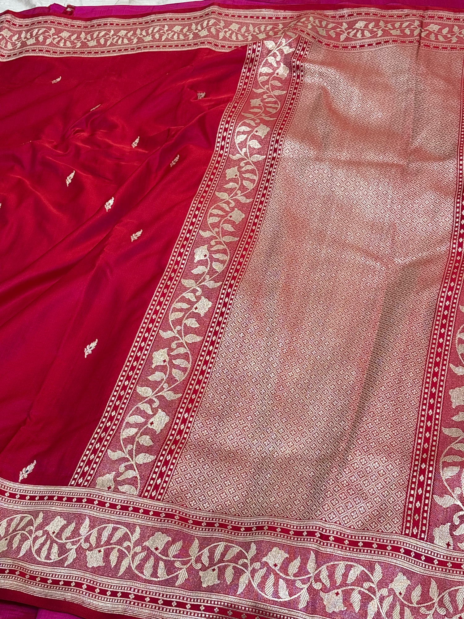 Reddish-Peach Handwoven Banarasi Satin Silk Saree