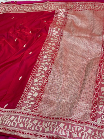 Reddish-Peach Handwoven Banarasi Satin Silk Saree