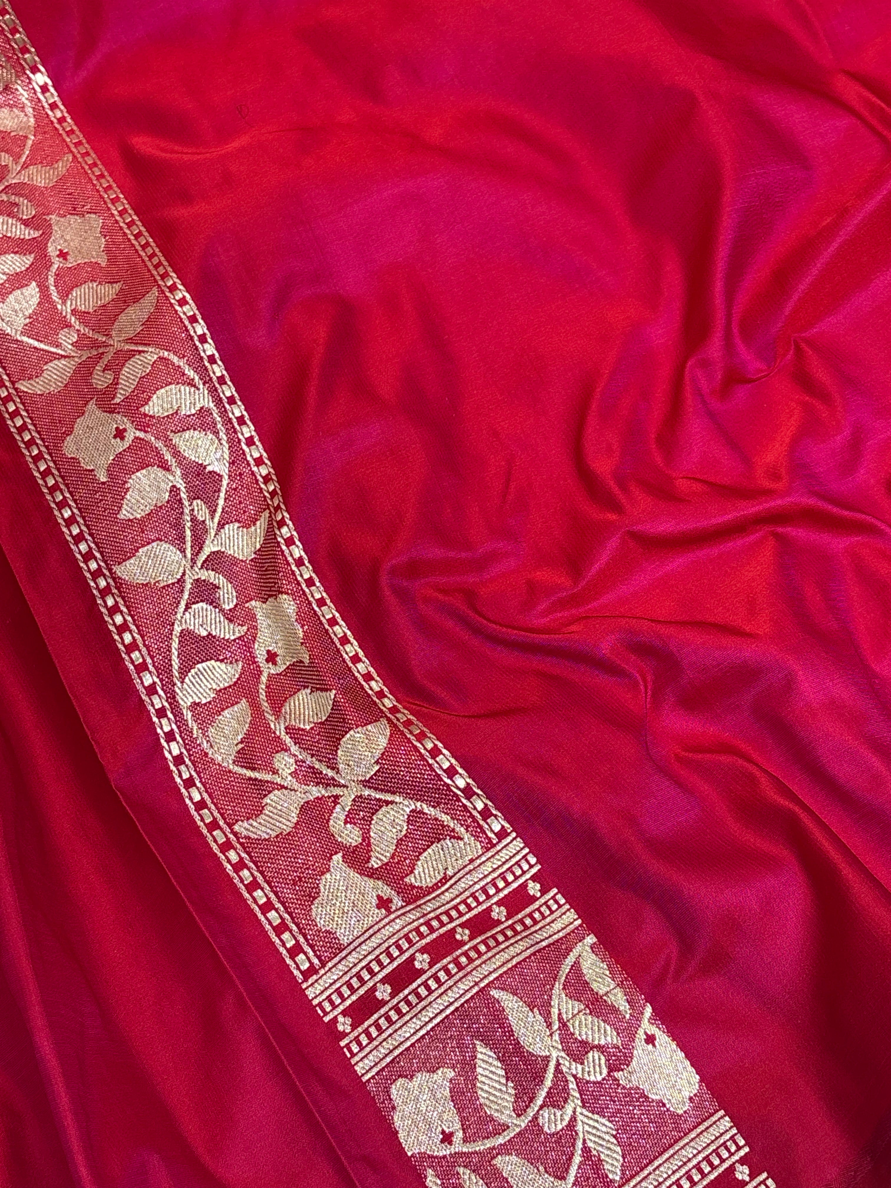 Reddish-Peach Handwoven Banarasi Satin Silk Saree