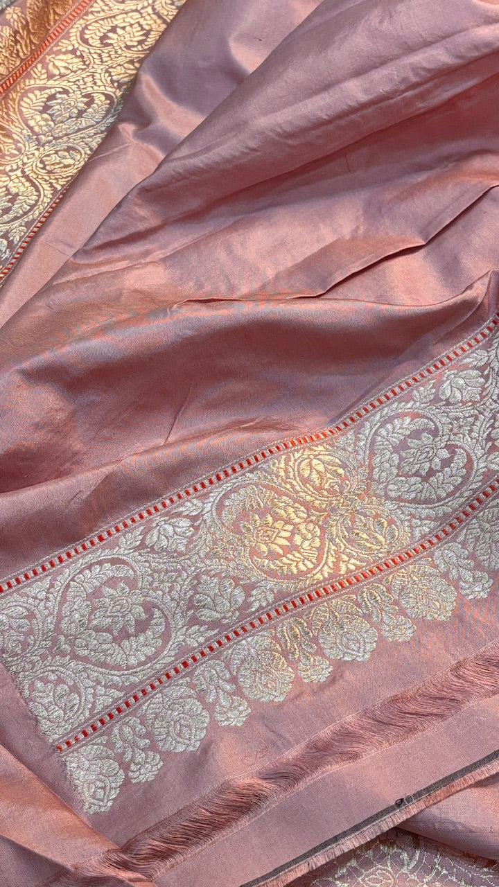 Light Peach Banarasi Katan Silk Handwoven Saree