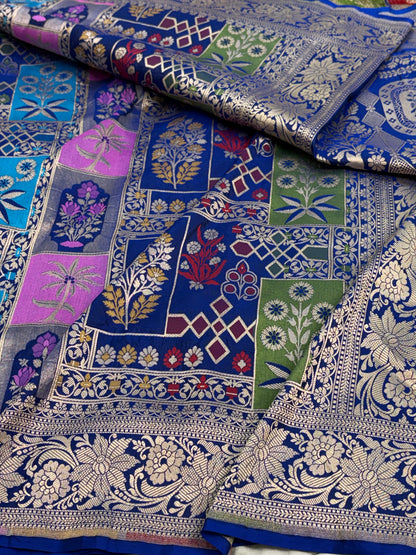 Royal Blue Pure Banarasi Rangkaat Katan Silk Saree