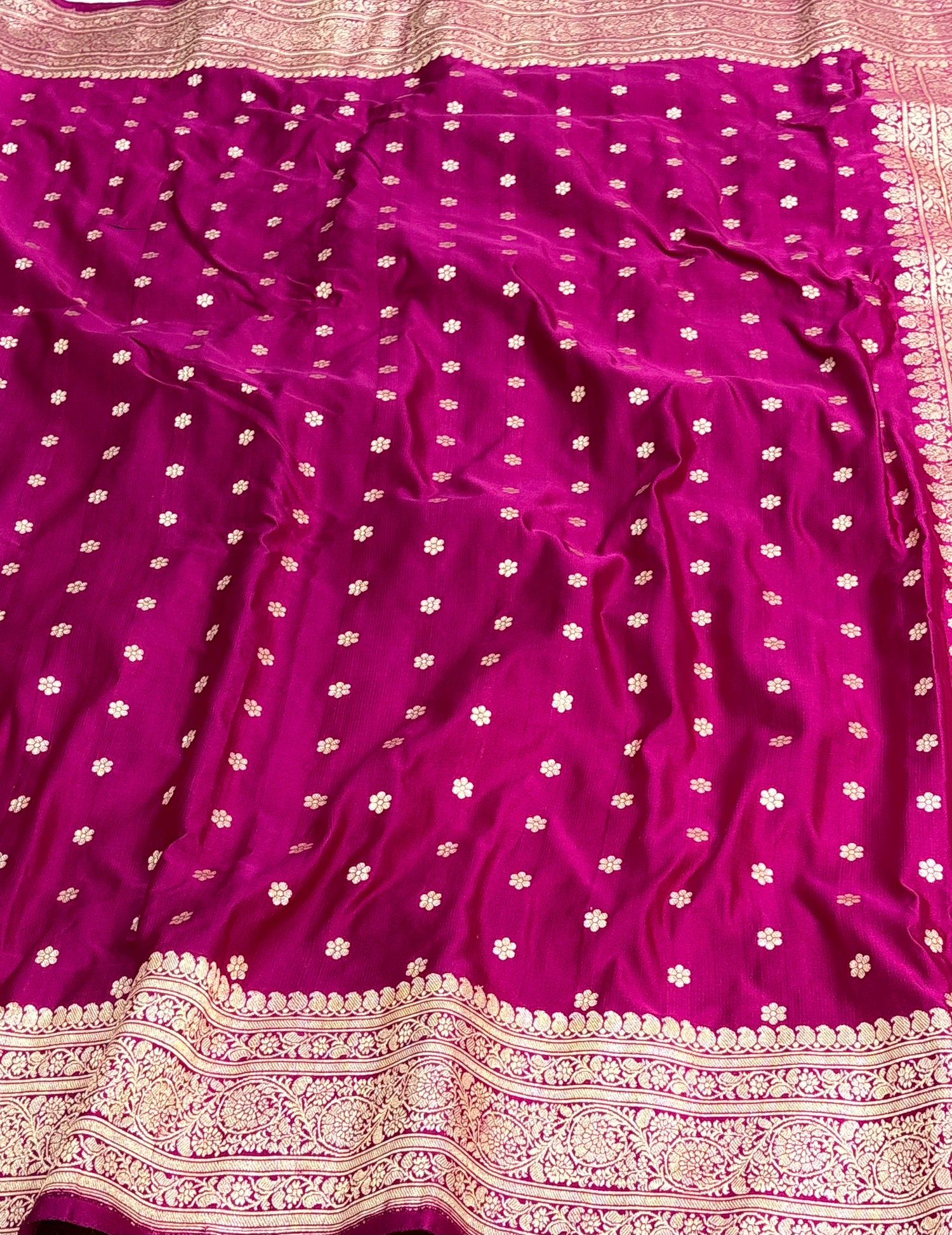 Rani Pink Handwoven Banarasi Satin Silk Saree with Chunri Buti
