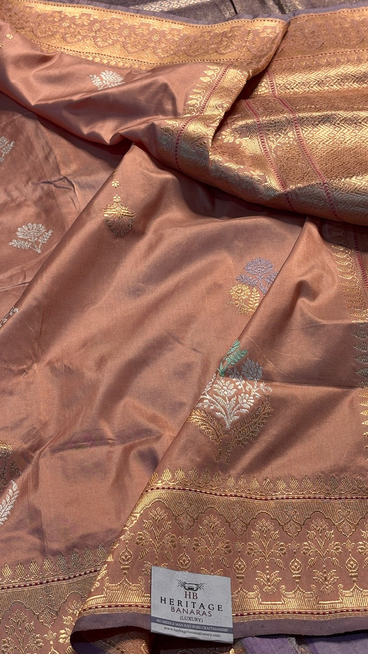 Peach Banarasi Katan Silk Handwoven Saree