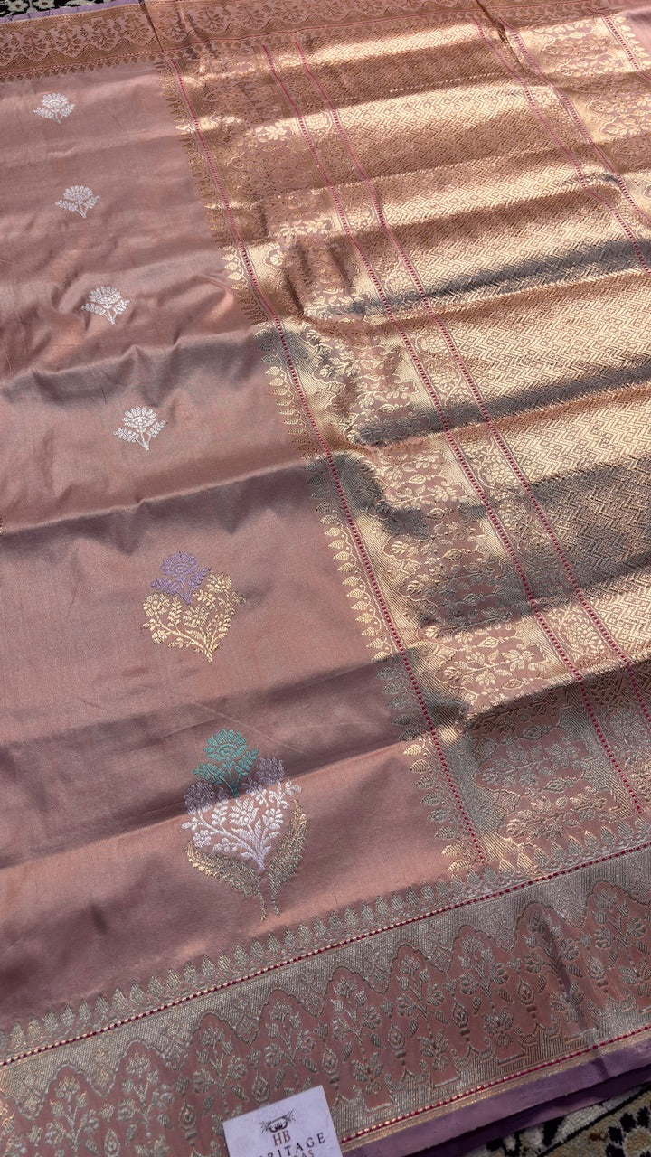 Peach Banarasi Katan Silk Handwoven Saree